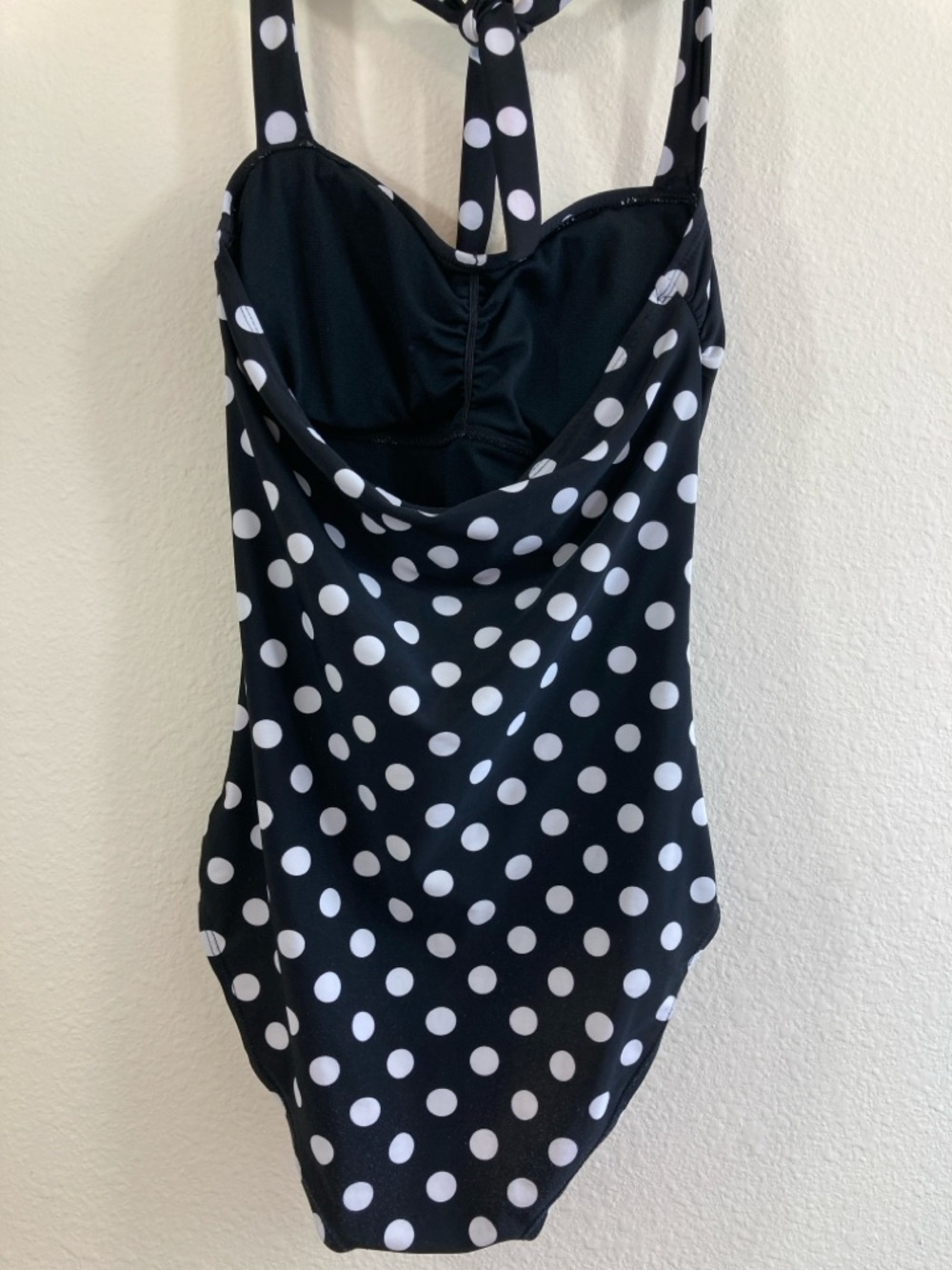 Black and White Halter Tie Polka Dot One-Piece Swimsuit Size S - Picture 6 of 13